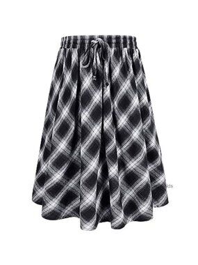 Plus Size A-Line Flowy Midi Skirt High Waist Drawstring